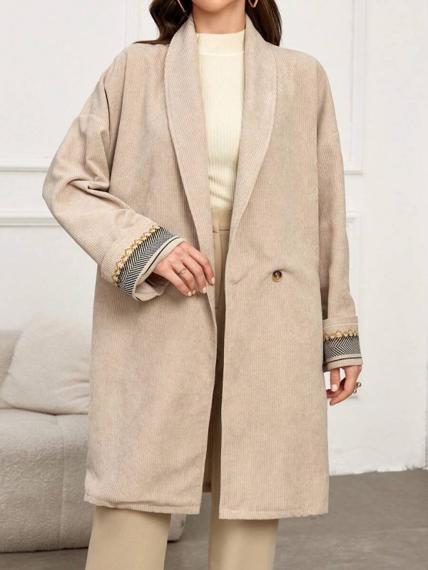 Women's Solid Color Splicing Front Button Long Sleeve Simple Casual Regular Jacket - Image 2