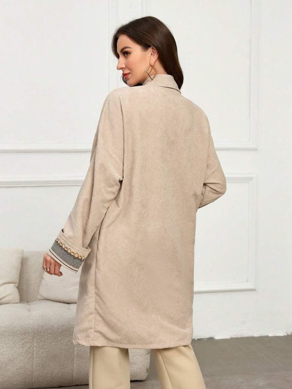 Women's Solid Color Splicing Front Button Long Sleeve Simple Casual Regular Jacket - Image 3