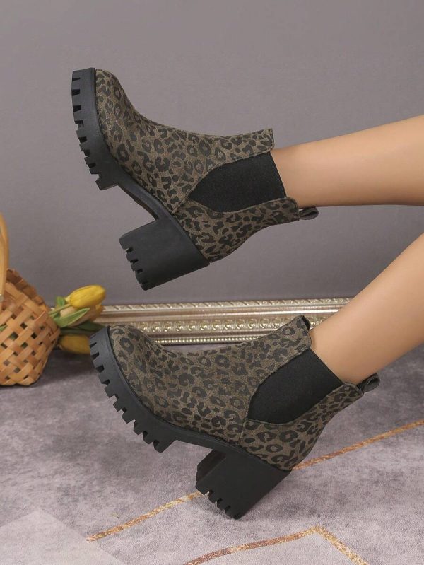 Women's Thick Heel Chelsea Boots, Elastic Ankle Boots, Casual Boots, Women's Shoes, New Fashionable Thick Heeled Sexy Lady Short Boots