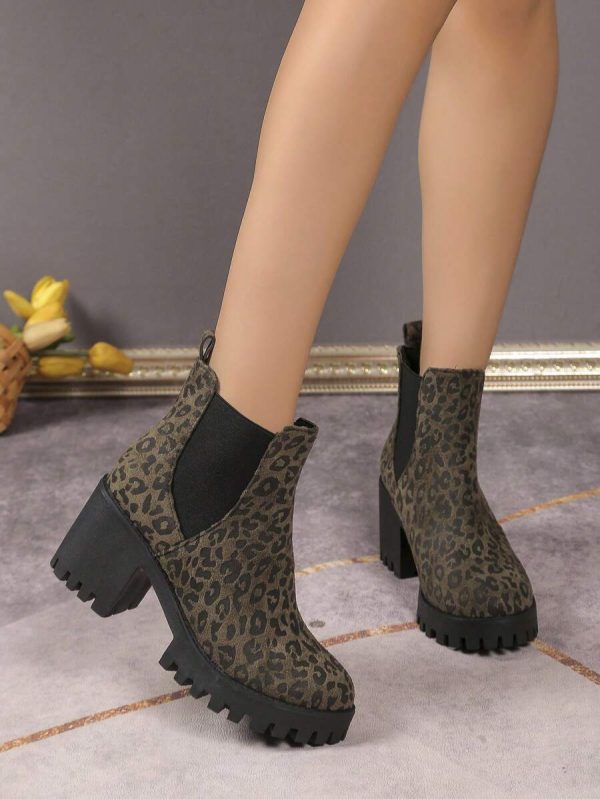 Women's Thick Heel Chelsea Boots, Elastic Ankle Boots, Casual Boots, Women's Shoes, New Fashionable Thick Heeled Sexy Lady Short Boots - Image 3